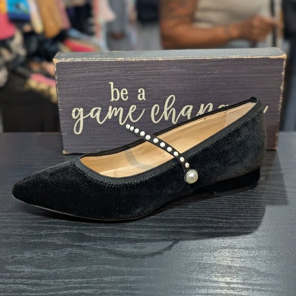 Adrienne Vittadini Velour Pearl Ballet Flats - Picture 1 of 3